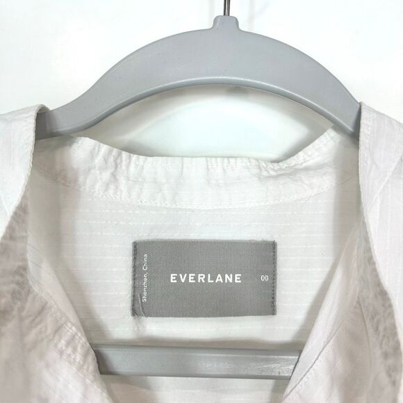 Everlane Shirt Womens 00 White Poplin Cotton Popover Button Down Collarless Top - Picture 3 of 14
